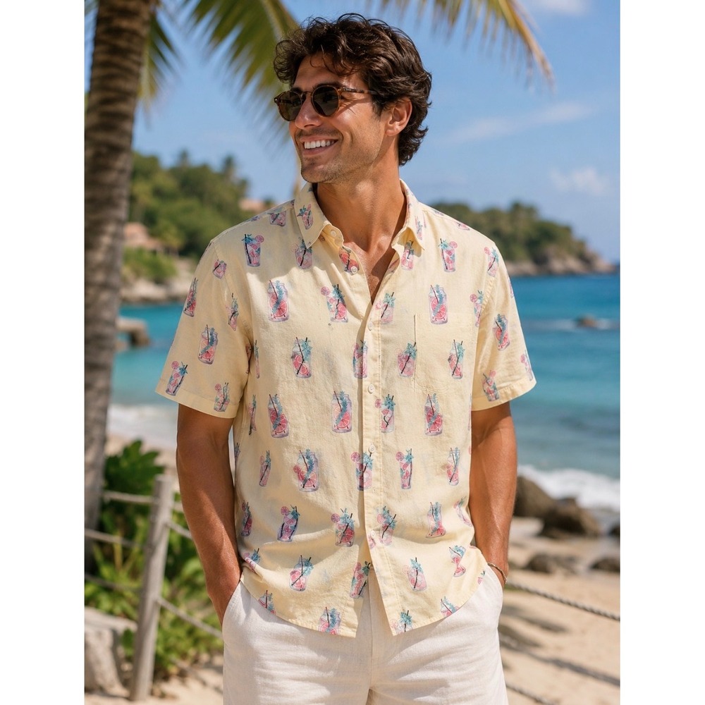 Bonobos Button Down Shirt Mens XXL Long Slim Fit‎ Yellow Cocktail Print Summer